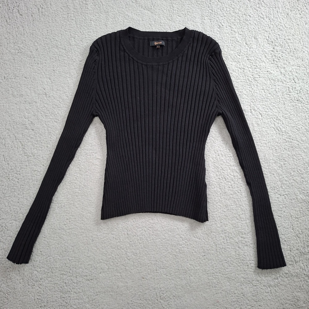 Quince Organic Cotton Cashmere Ribbed Sweater XL Black Long Sleeve LB60532